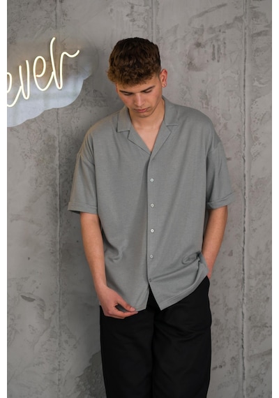 Oversize Yakalı Düğmeli Kendinden Çizgili Erkek Yazlık 001