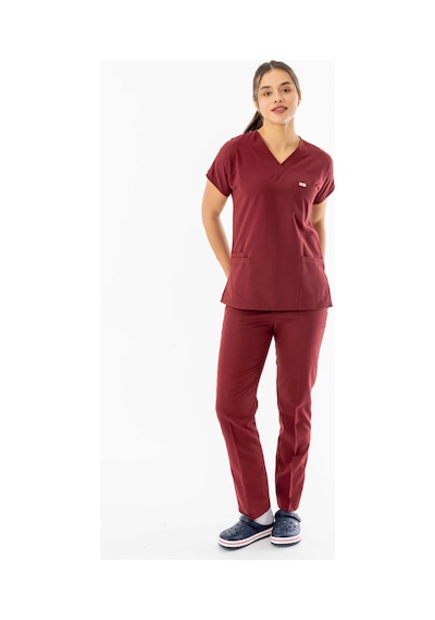 Terikoton Yarasa Kol Doktor Hemşire Forması Alt Üst Takım Bordo Tyrs0003 Bordo