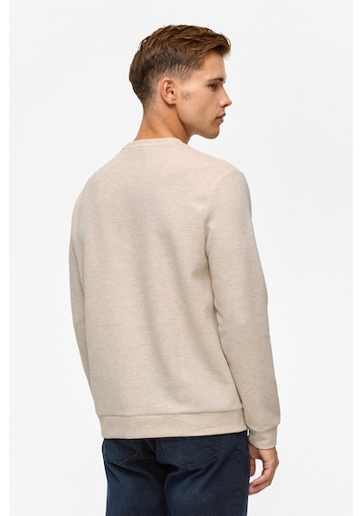 Süvari Bol Kesim O Yaka Melanj Desenli Waffle Sweatshirt Kahve
