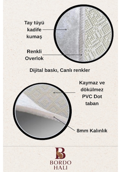 Buççin Online Mağaza Kaymaz Tabanlı Suya Dayanıklı Dijital Baskılı Banyo Paspası Takımı Bordo Halı 1614 Polyester Orta Çok Renkli
