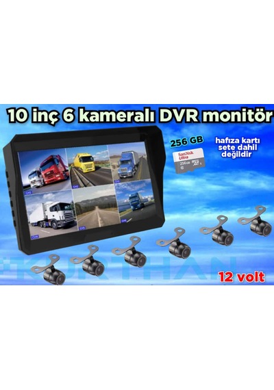 Qled Ekran 6 Kanal 10'' Dvr Monitör 6 Adet Kelebek Kamera Seti