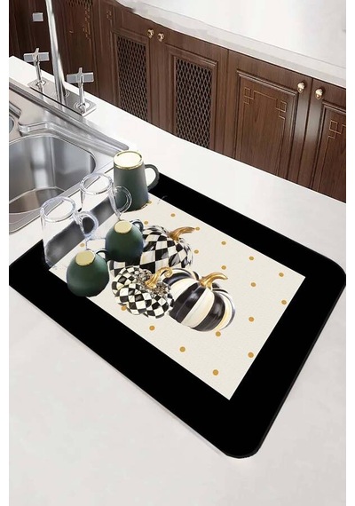 Krem Bal Kabağı Temalı Microfiber Bulaşık Kurutma Matı Mm020n11