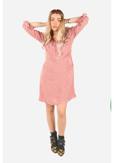 Balins Keten Midi Elbise Pembe