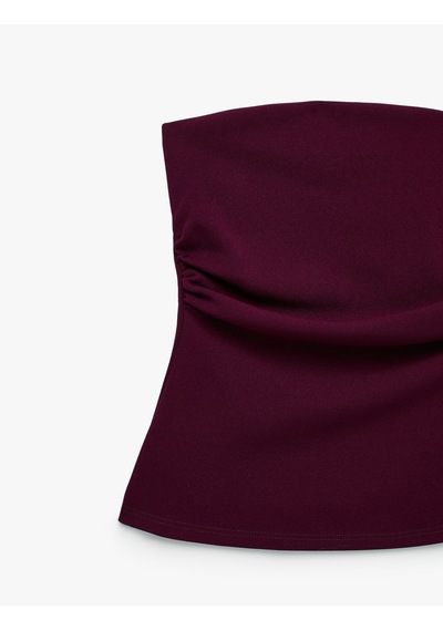 Koton Slim Fit Drape Detaylı Straplez Top Bordo 6sak10192ek