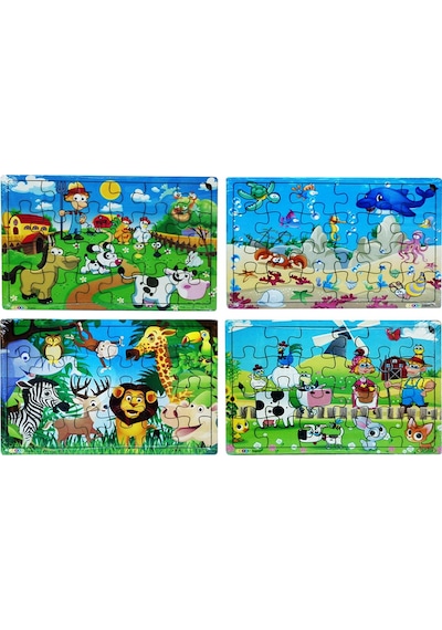 Yeni 4 Adet 24 Parçalı Ahşap Puzzle Yapboz Seti. Çiftliğim. Okya