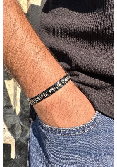 Göktürkçe Türk Yazılı İtalyan Charm Unisex Çelik Bileklik Scb56 Siyah