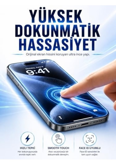 İphone 15 Pro İle Uyumlu Temperli Cam Ekran Koruyucu, 9h Sertlik, Şeffaf, Parlak Yüzey