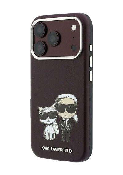 Apple Uyumlu iPhone 18 Pro Kılıf Karl Lagerfeld Lisanslı M-safe Şarj Özellikli K&c Bodies Sketch Pu Kapak Bordo