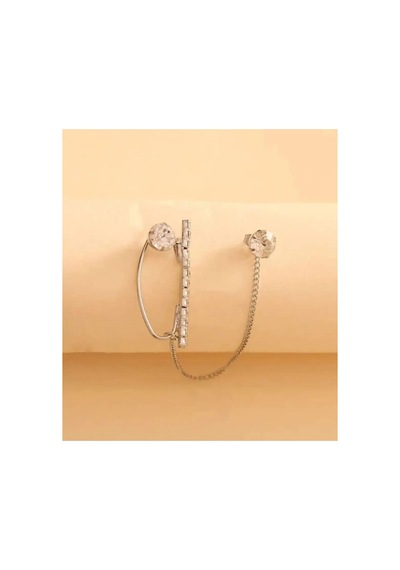 Lunarie Gümüş Zirkon Zincir Ear Cuff Küpe Modern Kararmaz