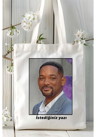 Art Hediye Will Smith Baskılı Bez Çanta Omuz Çantası Kişiye Özel Desen 1 Çok Renkli