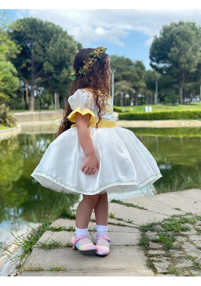 H L Y Karol Tasarım Sarı Papatya Vintage Kız Bebek Elbise,doğum Günü Elbise,fotoğraf Çekim Elbise,0-12 Yaş Uygun KREM