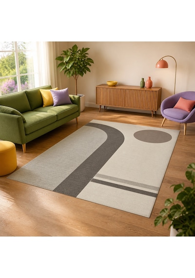 Kartela Halı Japandi Kemer Desenli Halı Açık Gri Kaymaz Taban Makinede Yıkanabilir 160x240 Cm