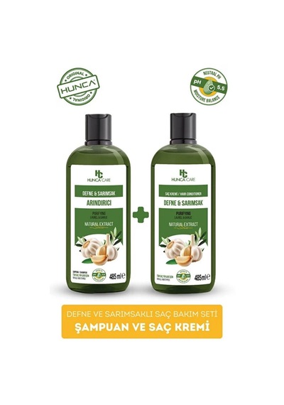Hunca Care Defne Ve Sarımsaklı Arındıcı Saç Bakım Şampuanı 485 ML + Saç Kremi 485 ML