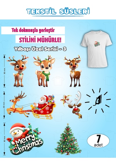 Ütü İle Yapışan Kıyafet Etiketi Yılbaşı Serisi -3 7li Set Karışık