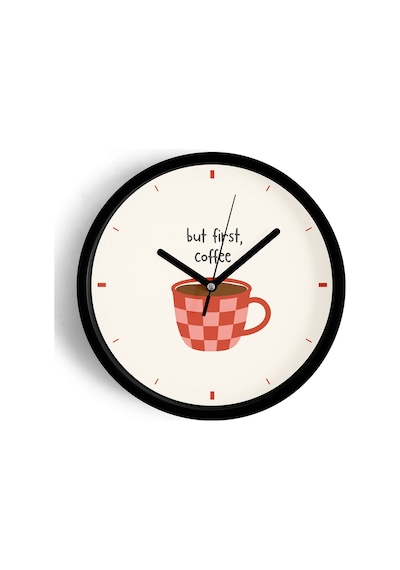 Modern Yazılı Tasarım - '' But First, Coffee '' Mutfak Duvar Saati - 25cm - Önü Camlı Siyah Kasa-jh0646 Siyah