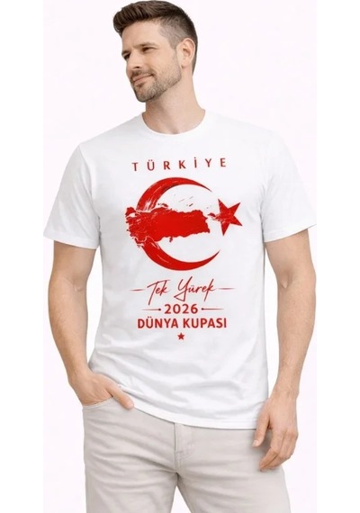 Veraura Lifestyle Erkek Türkiye Ay Yıldız Baskılı Taraftar Forma T-shirt - Beyaz