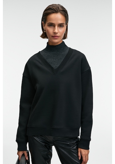 Grimelange ARINEL Kadın V Yaka Regular Fit Siyah Sweatshirt