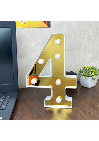 Dekoratif Led Işıklı 3D 4 Rakamı Büyük Boy Organizasyon Doğum Günü Kutlam
