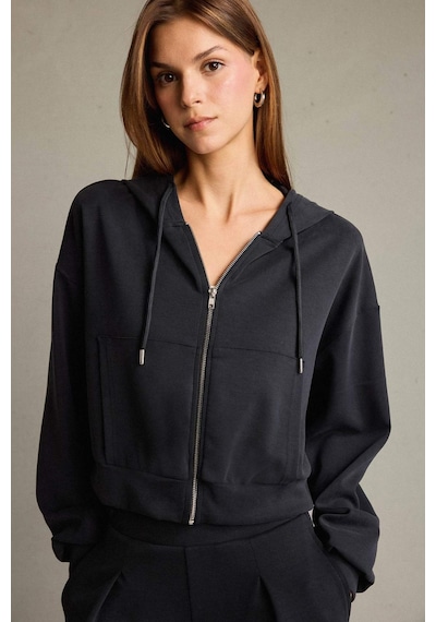 Defacto Kapüşonlu Modal Fermuarlı Sweatshirt G2915ax25auar225 Antrasit