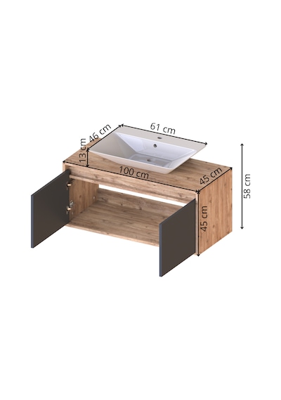 Banos Roomart 2 Kapaklı Lavabolu Ahşap-Antrasit Mdf 100 Cm Banyo Antrasit