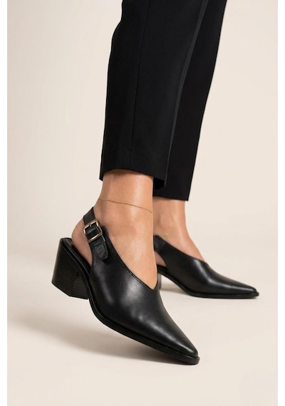 Fox Shoes Y654322203 Siyah Hakiki Deri Kalın Alçak Topuklu Western Ayakkabı