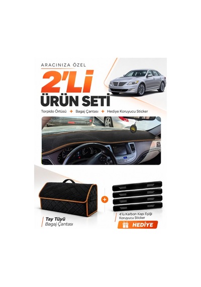 E-biz Hyundai Genesis 2008-2014 Uyumlu Torpido Örtüsü + Tay Tüyü Çanta - Siyah-kahverengi - Hu020