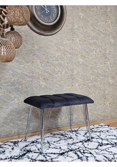 Zafir Metal Krom Tel Ayaklı 60 Cm Puf Bench - Puf - Bench - Oturak - Mutfak Oturağı - Antre Oturağı Füme