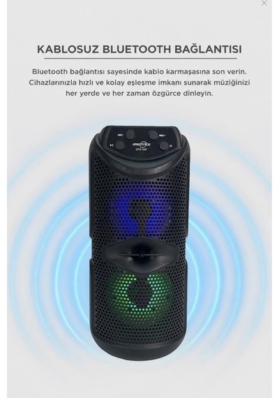 Premium Bluetooth Hoparlör Gts-1557 Siyah Parti Aleti Kablosuz Alet Ses Cihazı