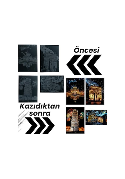 Scratch Art Kazıma Çizim Seti Antik Şehir Eserleri 4 Adet Ahşap Kalemli A3 Hobi & Sanat Tablosu