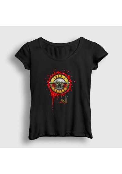 Presmono Kadın Blood Bullet Guns N' Roses T-shirt Siyah