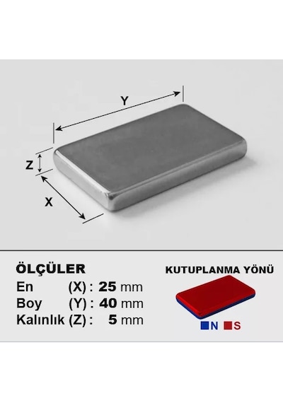 Çok Güçlü 40Mm X 25Mm X 5Mm Köşeli Süper Güçlü Neodyum Mıknatıs