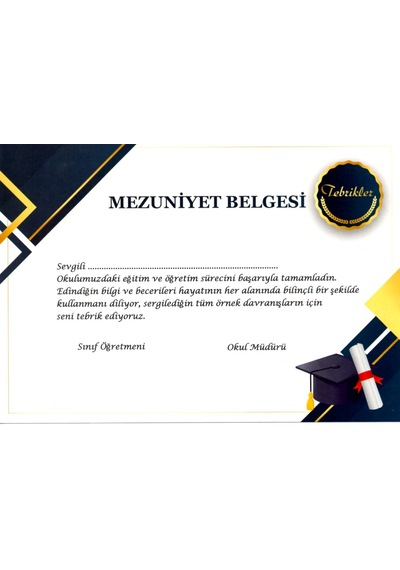 Mezuniyet Belgesi 20 Adet A5 Boyut Model 2