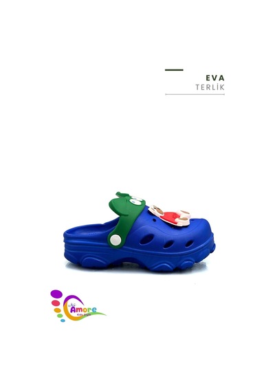 Sermoda Gözlük Desen Ayıcıklı Eva Çocuk Plaj Havuz Terlik Sabo Terlik Mavi Kırmızı