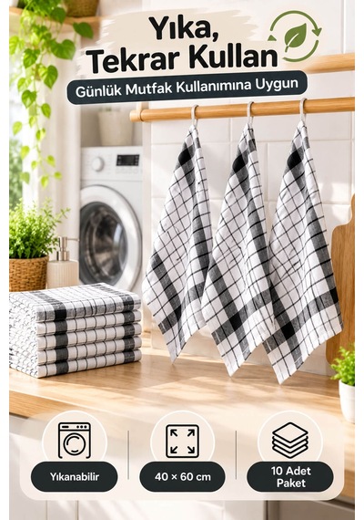 10'lu Mutfak Kurulama Bezi 40x60 Cm Çizgili Siyah