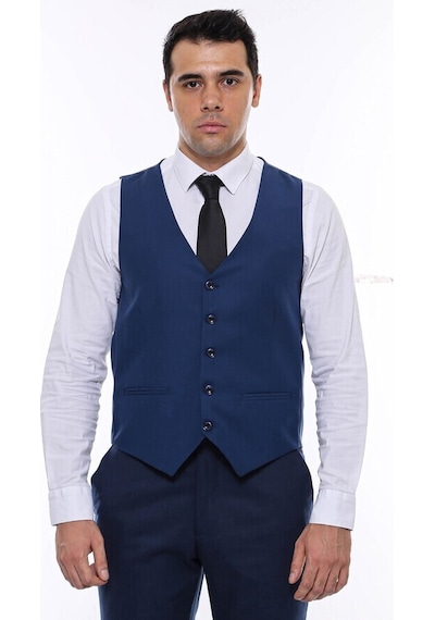 Wessi Lacivert Slimfit Düz Yelek 001