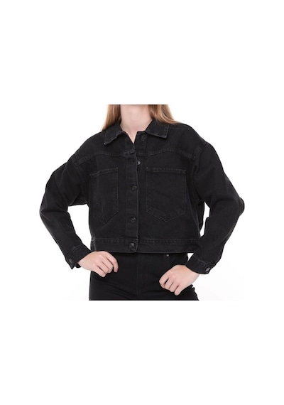 7007-dgml Kadın Düğmeli Jeans Denim Kot Ceket Siyah