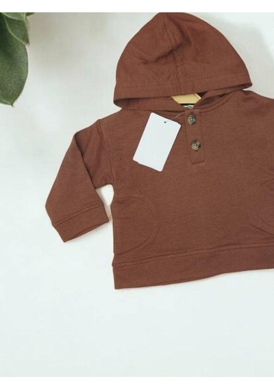Çikoby Erkek Bebek Yan Cep Detaylı Kapüşonlu Sweatshirt-14871 Kahverengi