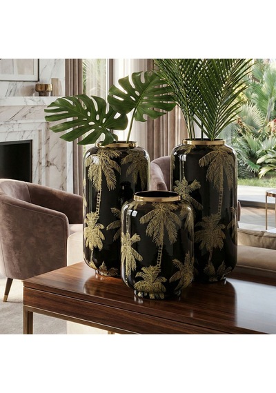 Lucky Art Palm Breeze Dekoratif Vazo 35cm Lyvu 002 Siyah