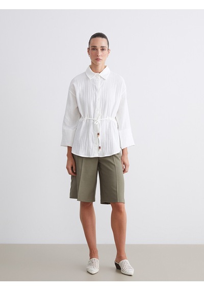 Lcwaıkıkı Classic Beyaz Dokulu Oversize Müslin Kadın Gömlek