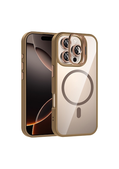 Apple iPhone Uyumlu 16 Pro Max Kılıf Standlı + Kamera Lens Koruma Setli M-safe Şarj Özellikli Mkst Derin Mor Derin Mor