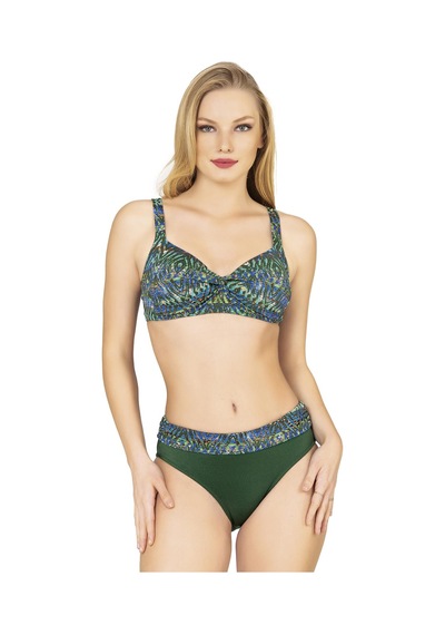 Endeep Kadın Yüksek Bel Toparlayıcı Yeşil Parıltılı Bikini Takımı Yeşil