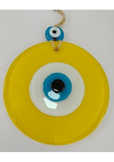 Opak Sarı Nazar Boncuğu 10 Cm El Yapımı Cam Duvar Dekoru Hediyeli