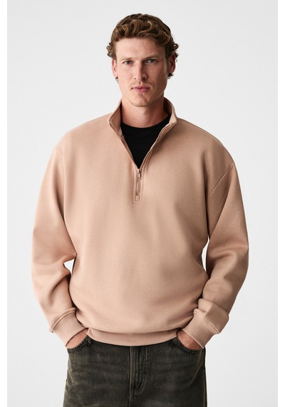 Grimelange Baxter Erkek Dik Yakalı Fermuarlı Relaxed Vizon Sweatshirt Vizon