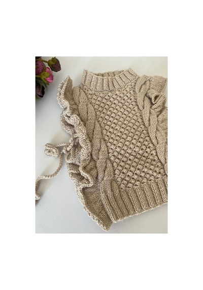 Adenya Sepeti El Örgüsü Fırfırlı Krem Süveter Zara Modeli Handmade Kız Bebek Bej