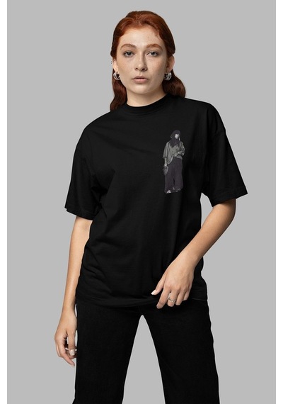 Sevbano Billie Eilish Tasarım Arka Baskılı Unisex Oversize Şarkıcı Tişört Siyah