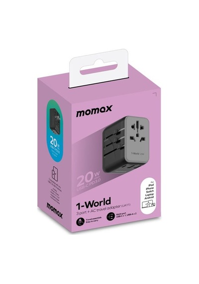 Momax UA11D 1 World 20 W 3 Port + AC Seyahat Adaptörü Siyah
