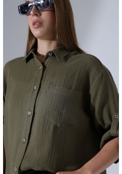 Oversize Basic Müslin Gömlek Haki