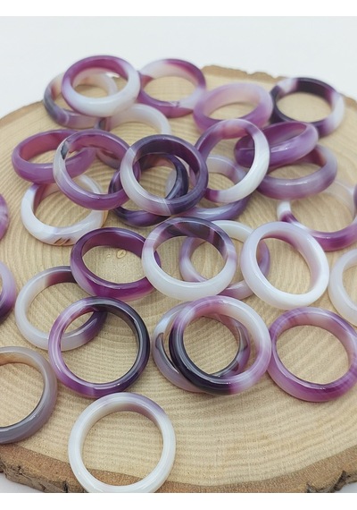 Akik Taşı Yüzük Mor Beyaz Alacalı 6mm Kalınlık 59954 Bakır