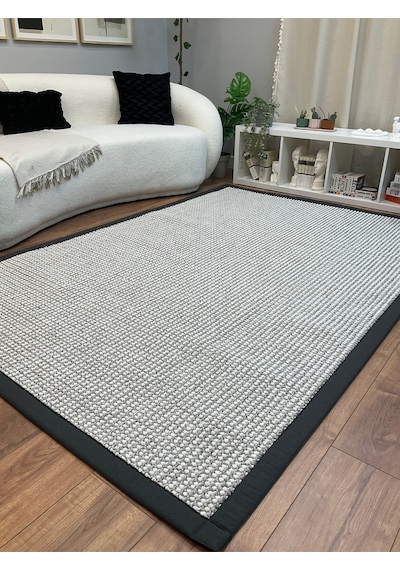 Saraz Halı Kumaş Bordür Gri Bukle Antrasit Bordür Halı Salon Koridor Mutfak Çocuk Odası Halısı Kilim S267 Gri - Antrasit