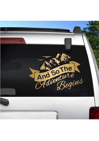Adventure Begins Sticker - Kamp Doğa Dağ Sticker - Araba Oto Motosiklet Karavan Cam Sticker - 00084 15x10 Cm